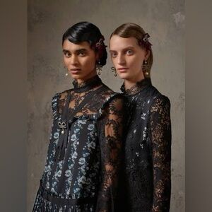 ERDEM x H&M Black Lace Floral Ribbon-Neck Ruffle Pleated Blouse 2